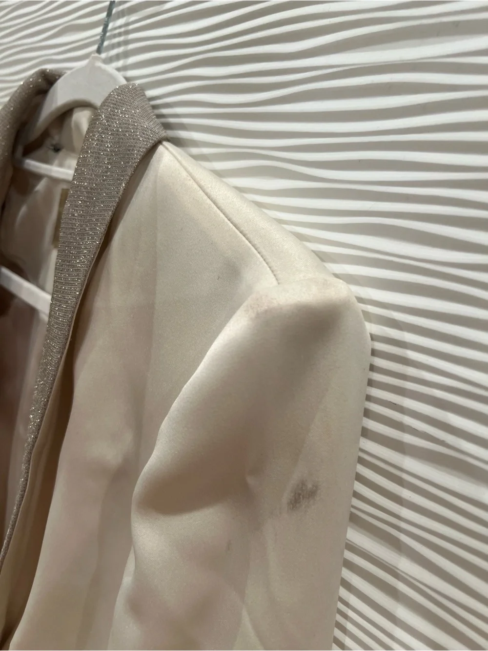 Elegant Women's Cream Blazer Silky with Sparkle Shawl Collar